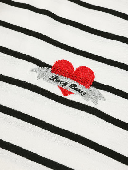 Heart Striped Hoodie with Lace Detail - Girls' Classic T-Shirt