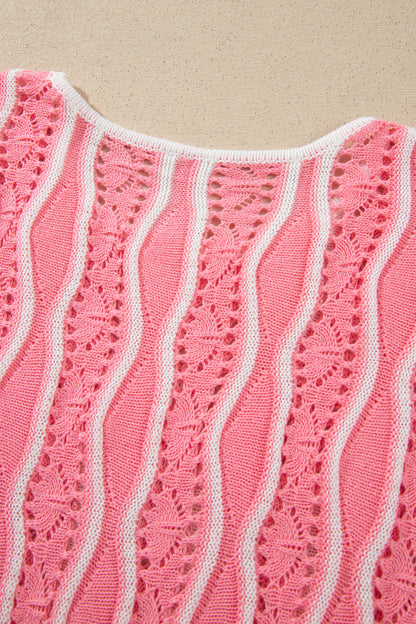 Women's Wavy Stripe Open Knit Pullover Sweater