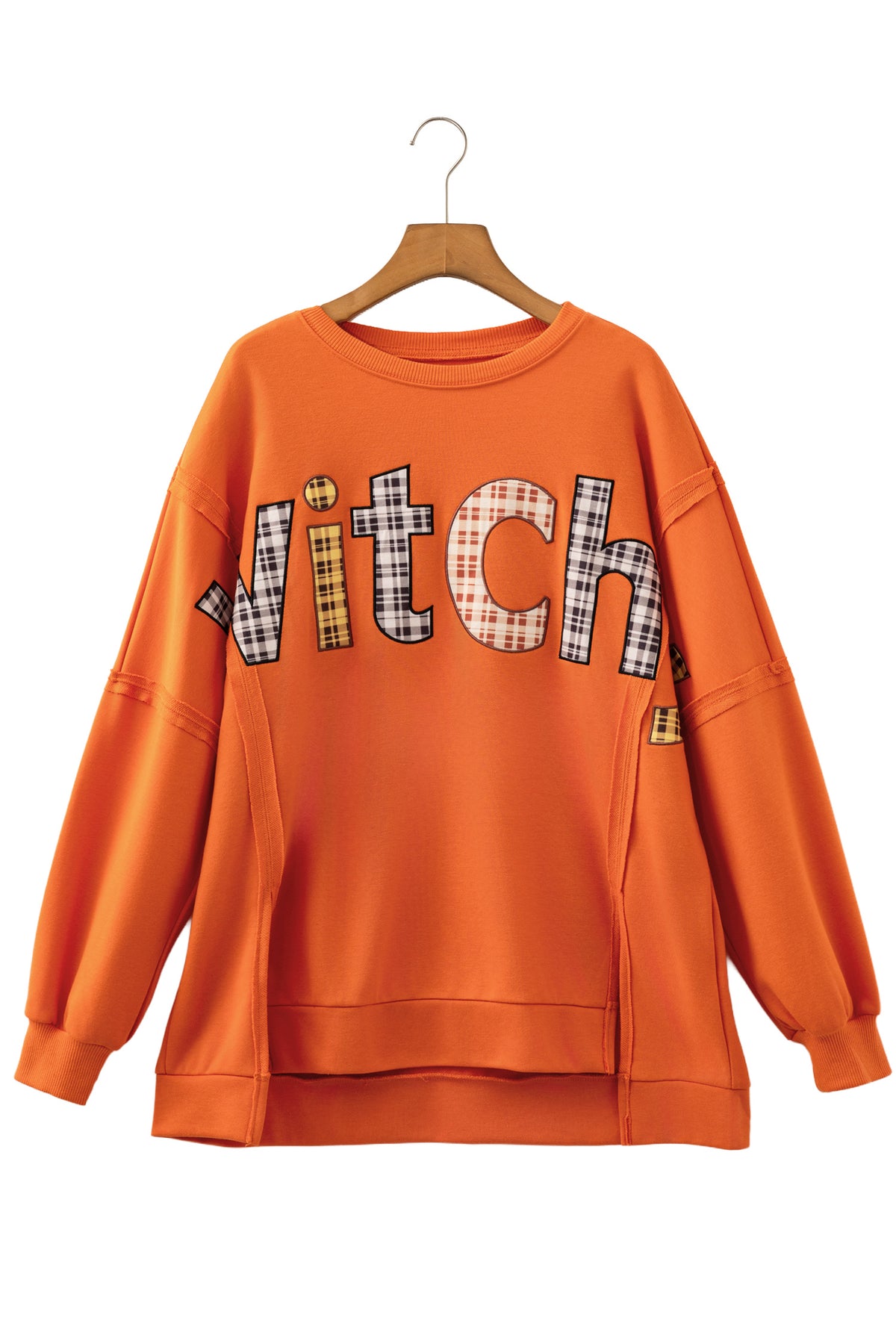 Flamingo Halloween Witchy Plaid Patch Sweatshirt