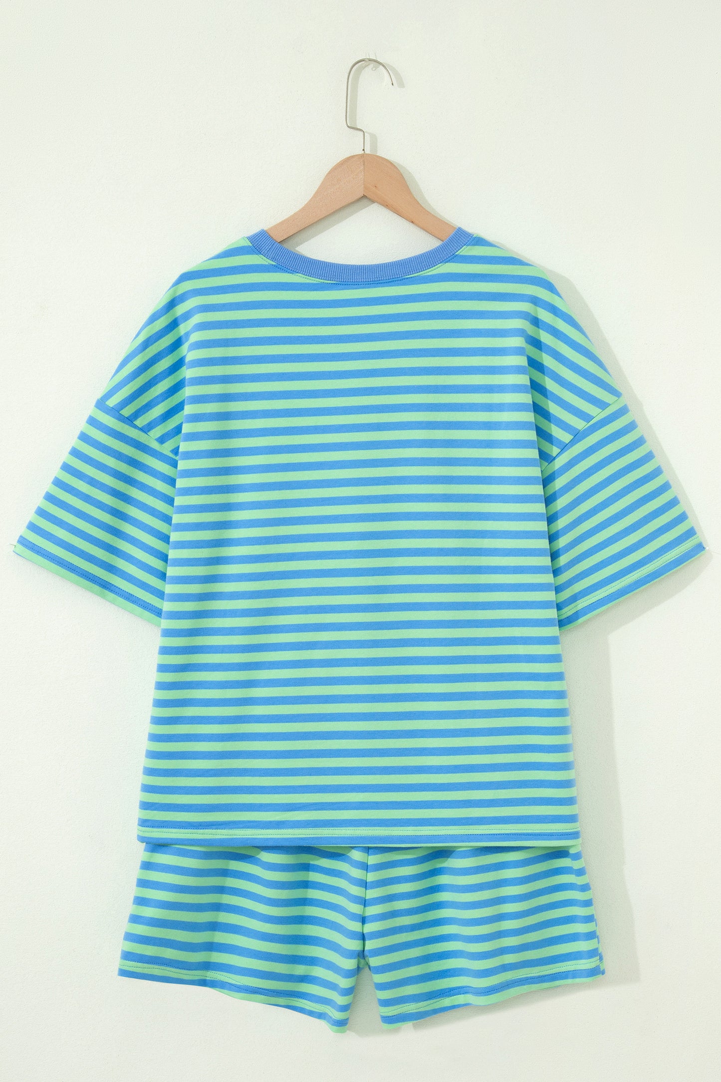 Green Striped Cotton Shorts Set Lounge Outfit