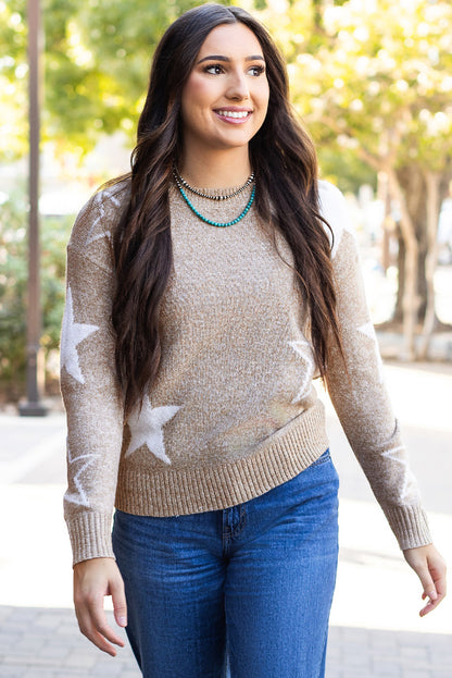 Green Star Pattern Drop Shoulder Sweater