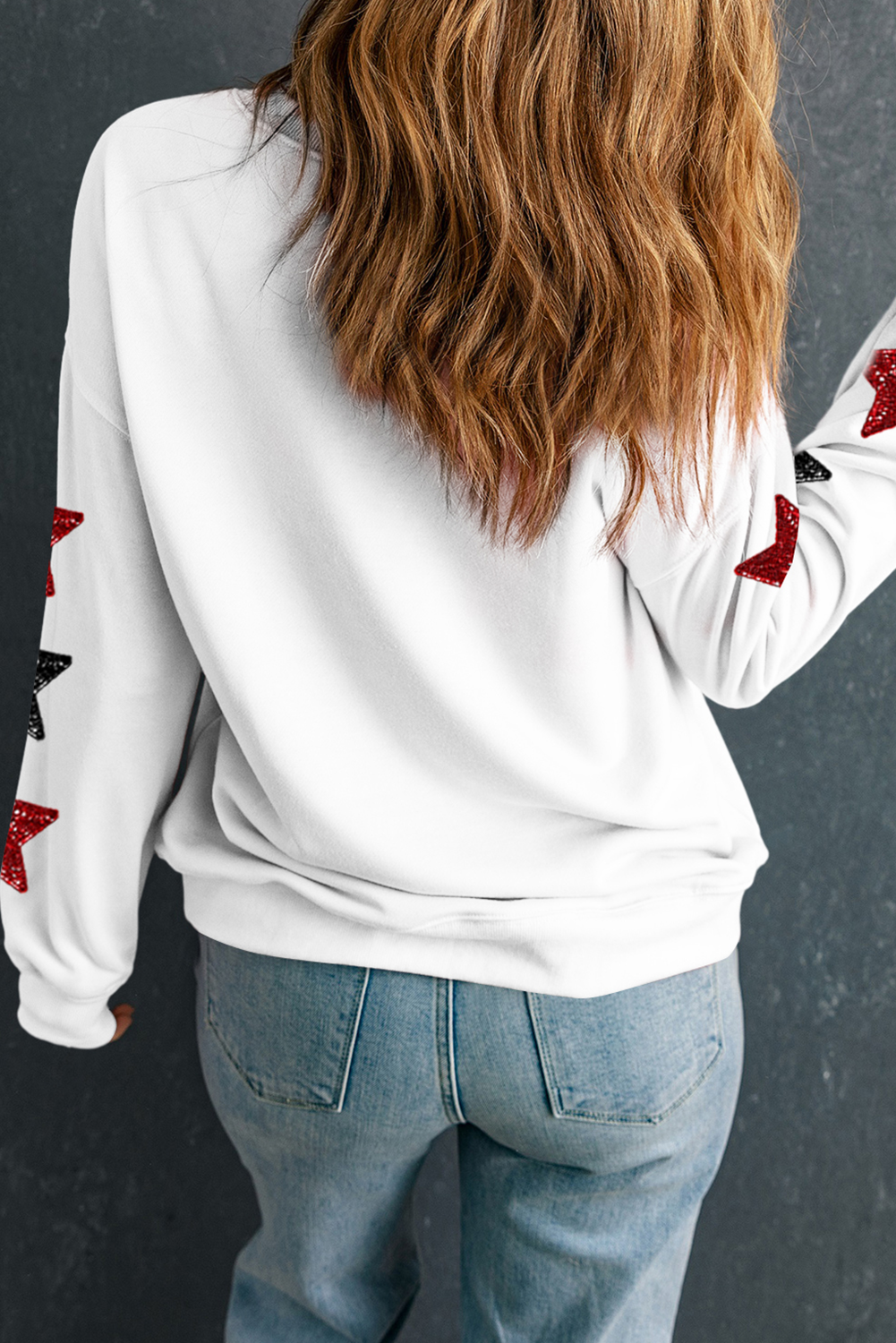 Beige Sequin Touchdown Star Sleeve Game Day Sweatshirt