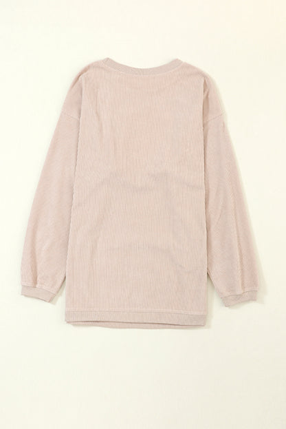 Apricot Ribbed Corduroy Oversized Long Sleeve Top