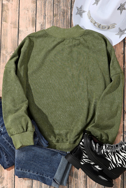 Washed Green Drop Shoulder Crewneck Sweatshirt for Women