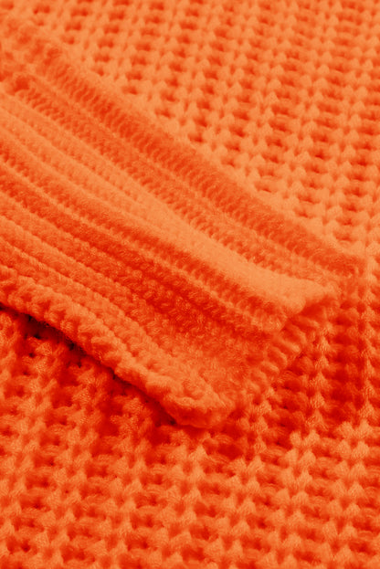 Orange Ribbed Knit Sweater Oversized Wide Neck Pullover