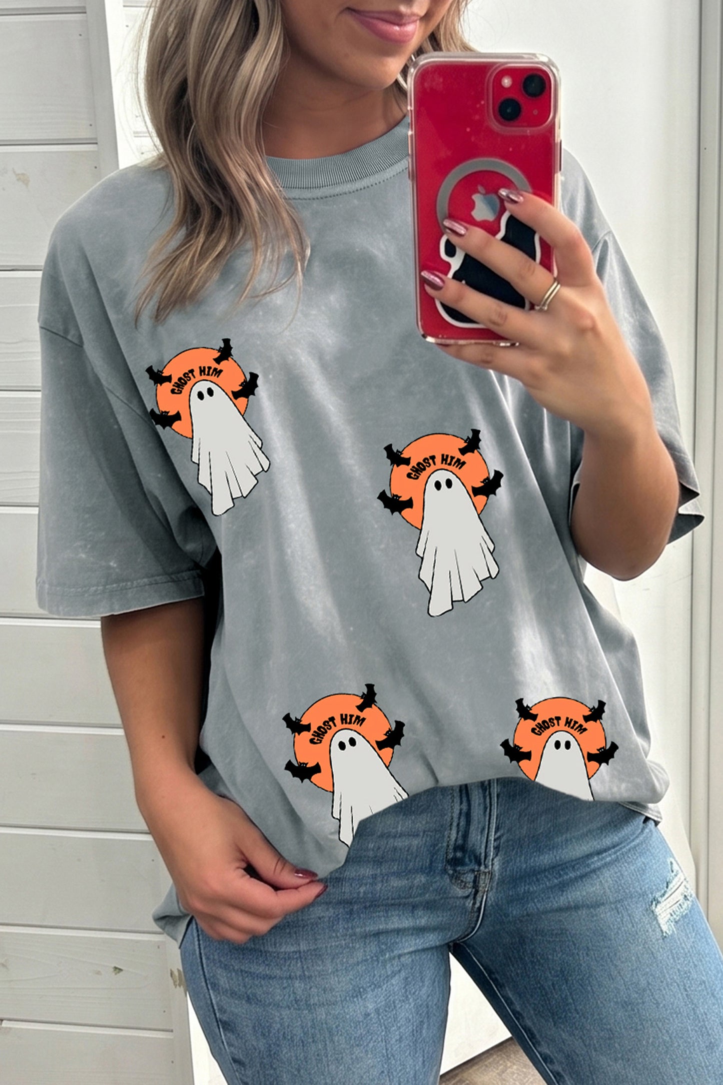Ghost Print Cotton Tee Halloween Oversized Fit