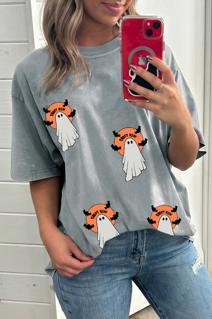 Ghost Print Cotton Tee Halloween Oversized Fit