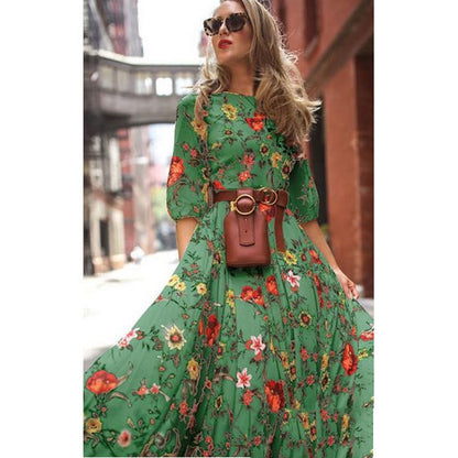 Women's Floral Maxi Dress Long Sleeve A-Line Flowy