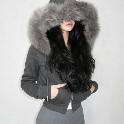 Women's Pom Pom Zip-Up Fleece Hoodie