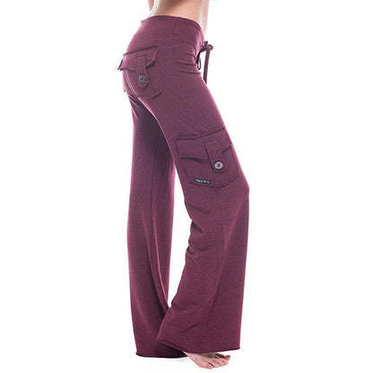 Women's Flare Cargo Yoga Pants Elastic Waist Pockets