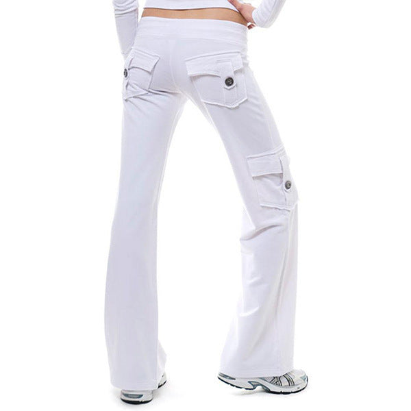 Women's Flare Cargo Yoga Pants Elastic Waist Pockets