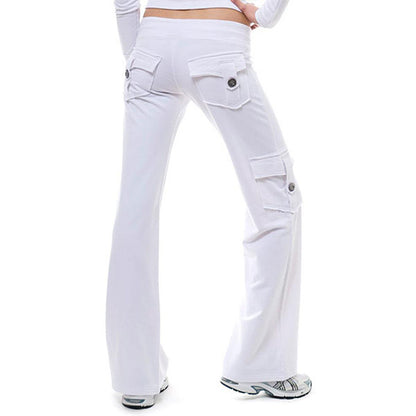 Women's Flare Cargo Yoga Pants Elastic Waist Pockets