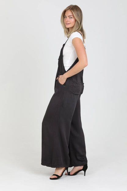 Wide Leg Sleeveless Overall Jumpsuit with Pockets