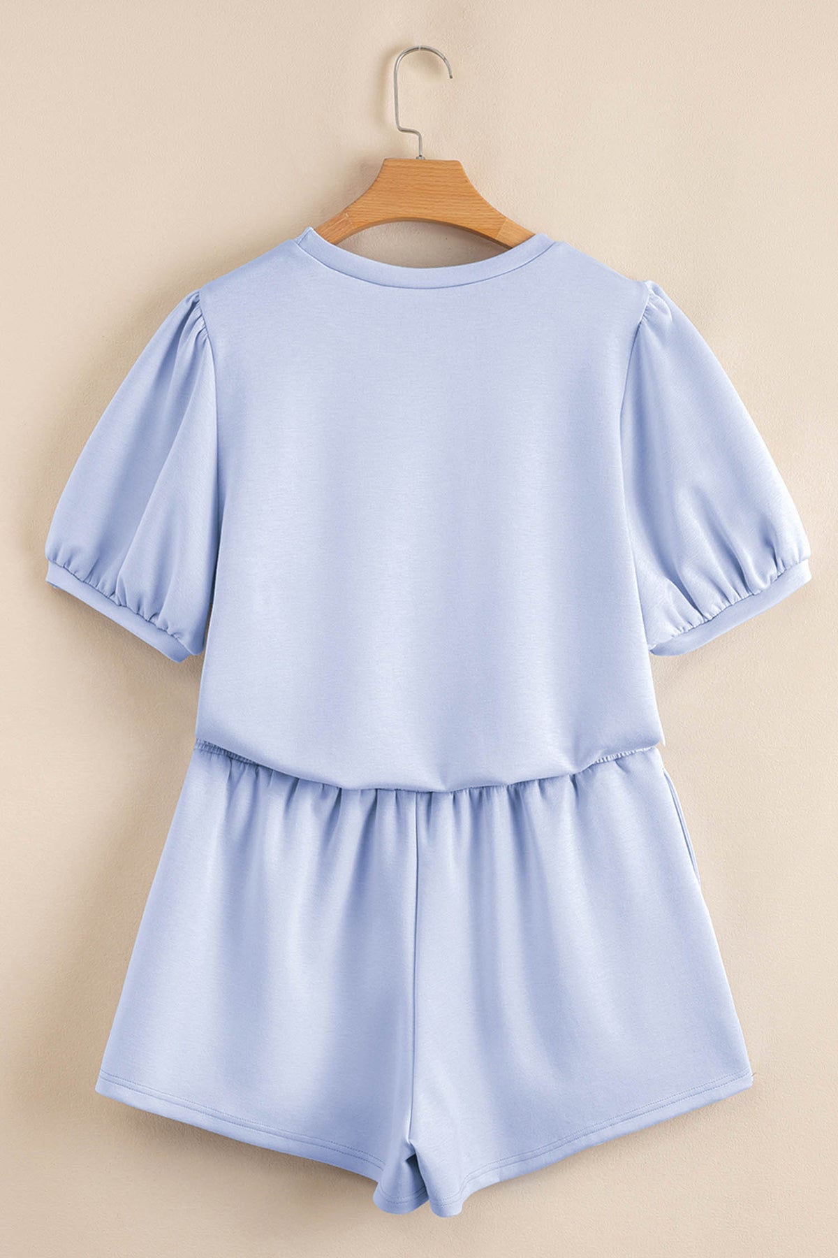 Scalloped Hem Puff Sleeve Lounge Set Casual Two Piece