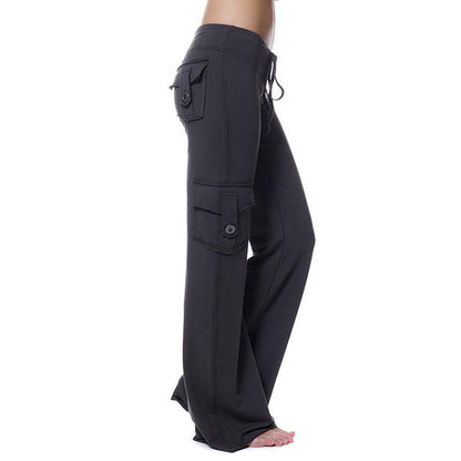 Women's Flare Cargo Yoga Pants Elastic Waist Pockets