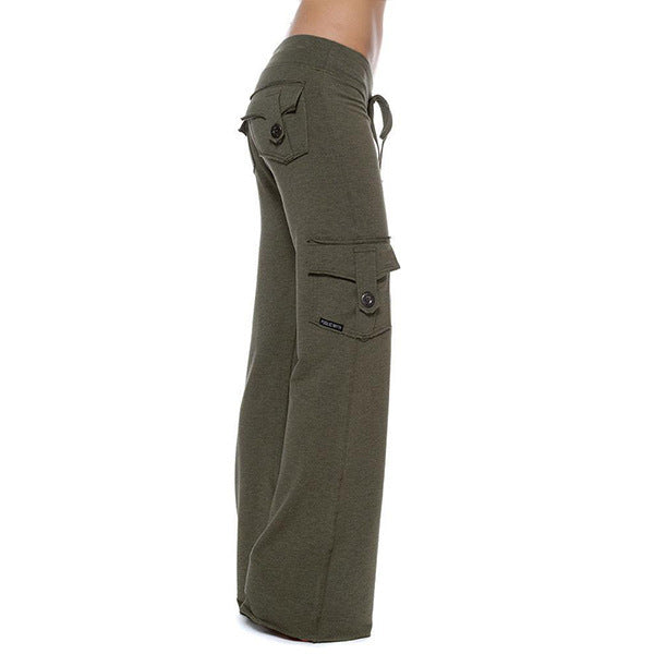 Women's Flare Cargo Yoga Pants Elastic Waist Pockets