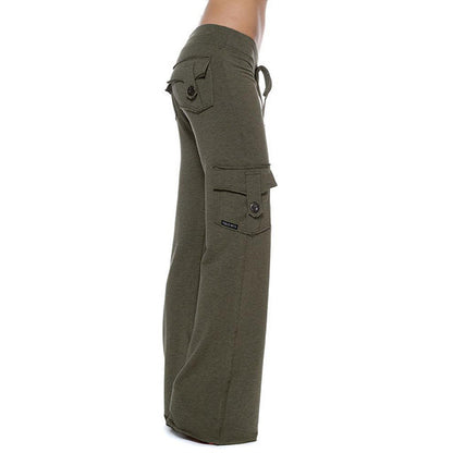 Women's Flare Cargo Yoga Pants Elastic Waist Pockets