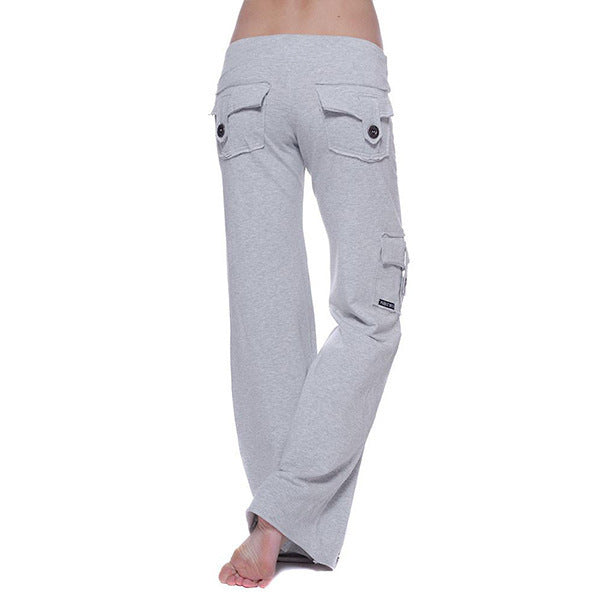 Women's Flare Cargo Yoga Pants Elastic Waist Pockets