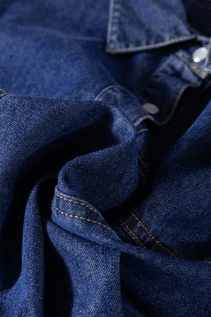 Ashleigh Blue Denim Shirt Collar Long Sleeve Flared Dress