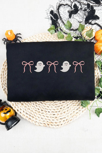 Halloween Ghost Bow Embroidered Graphic Short Sleeve Tee