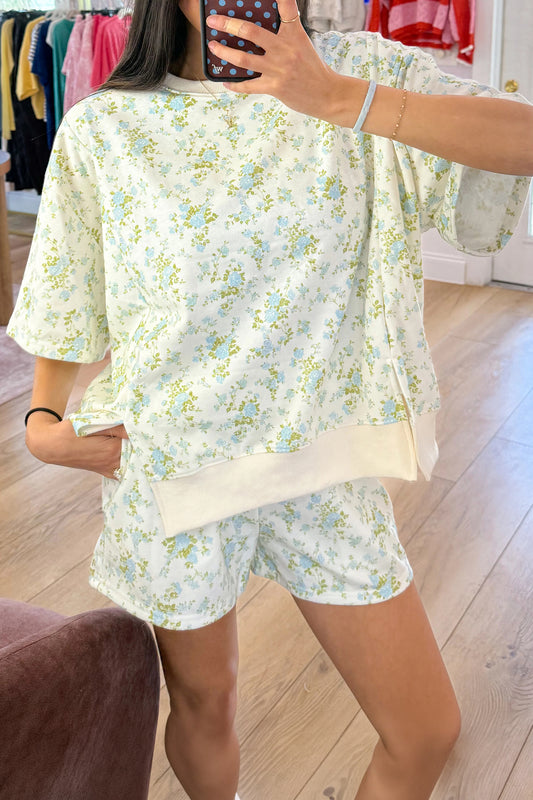 Floral Short Sleeve Lounge Set Women Pocket Shorts Set