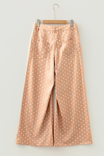 Khaki Polka Dot Drawstring Wide Leg Pants