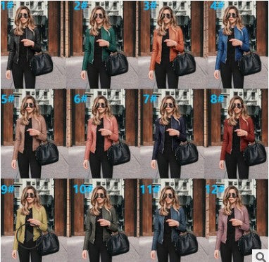 Women's Faux Leather Zip-Up Blazer Slim Fit Jacket