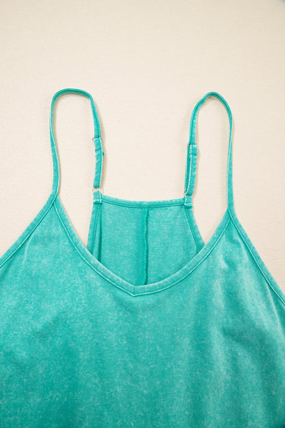 Mint Green Mineral Wash Cotton Pocket Romper