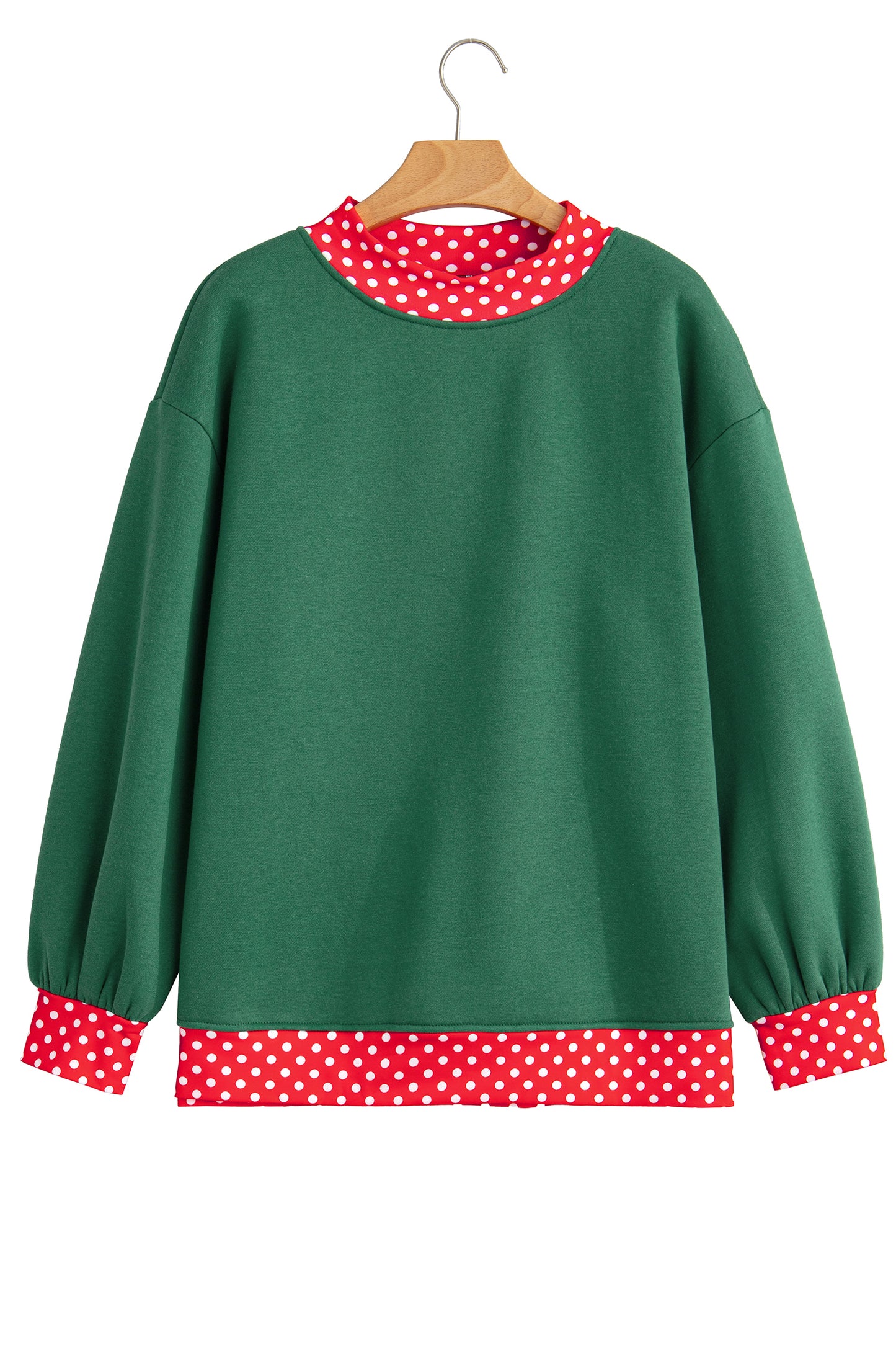Red Polka Dot Trim Oversized Colorblock Sweatshirt