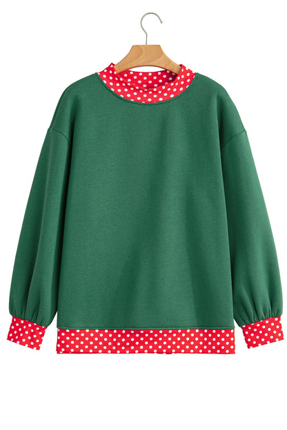 Red Polka Dot Trim Oversized Colorblock Sweatshirt