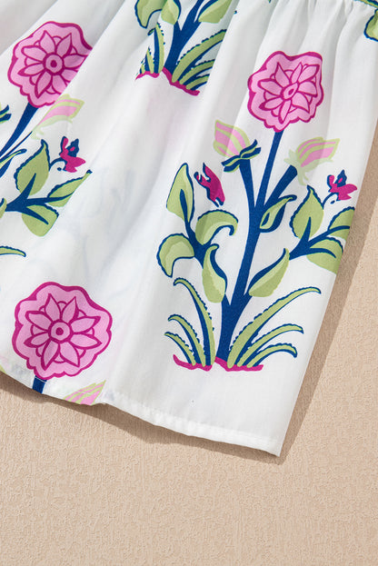 White Floral Contrast Trim V Neck Maxi Dress