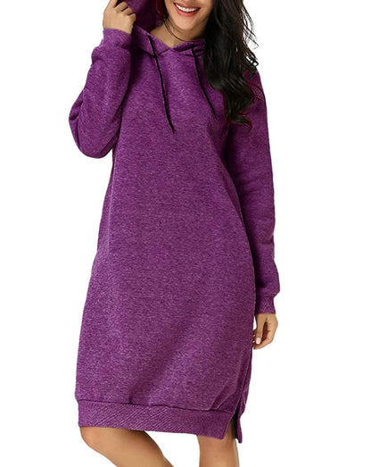Women's Long Hoodie Dress Pocket Side Slit Sweatshirt