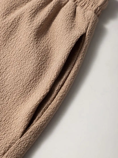 Textured High Waist Drawstring Tiered Casual Shorts