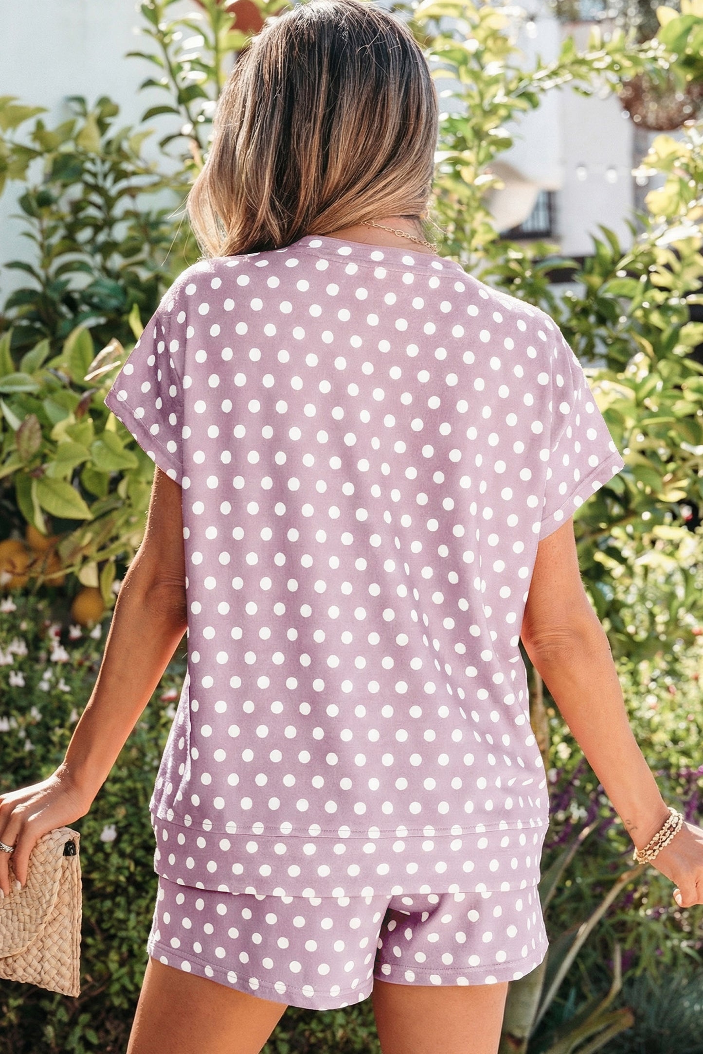 Polka Dot Lounge Short Set Casual Two Piece Outfit