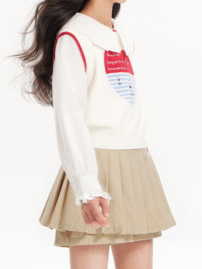 Girls Pleated Skirt with Logo Embroidery Safety Shorts