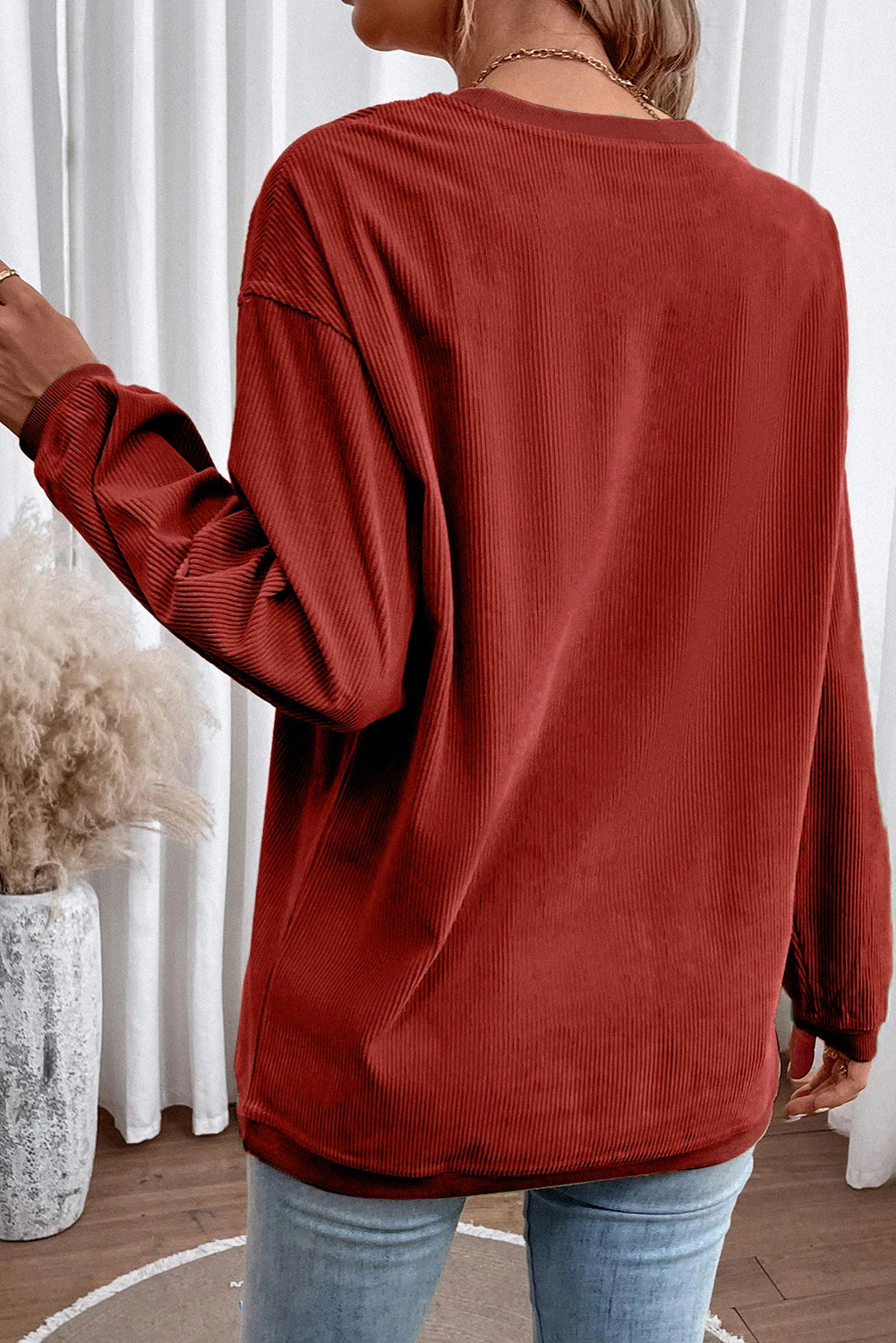 Ribbed Corduroy Love Graphic Pullover Valentine Sweatshirt