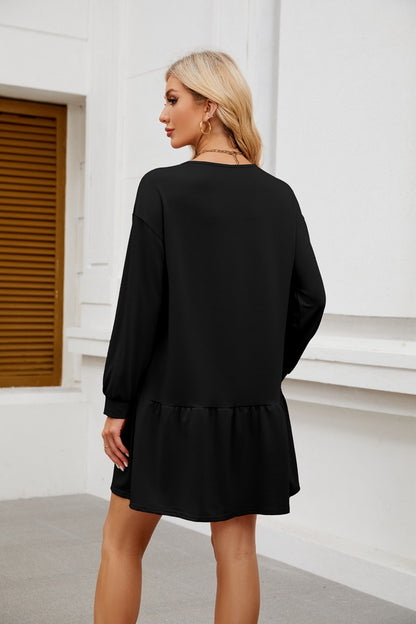 Long Sleeve Sweatshirt Dress - Casual Crewneck Pullover