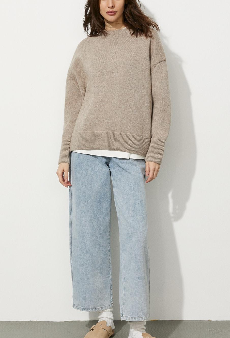 Cozy Solid Crewneck Knit Sweater for Women Fall Winter