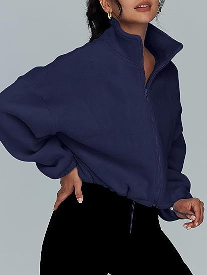 Fleece Zip Up Jacket - High Neck Oversized Pullover