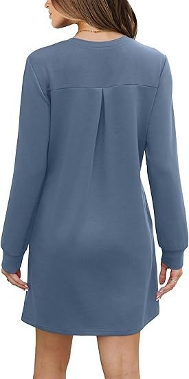 Cozy Long Sleeve Crewneck Sweatshirt Dress with Pockets