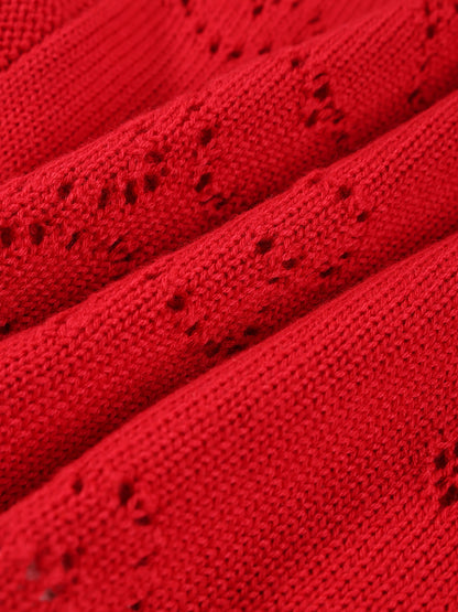 Girls Red Knit Sweater Vest Heart Pattern Cardigan
