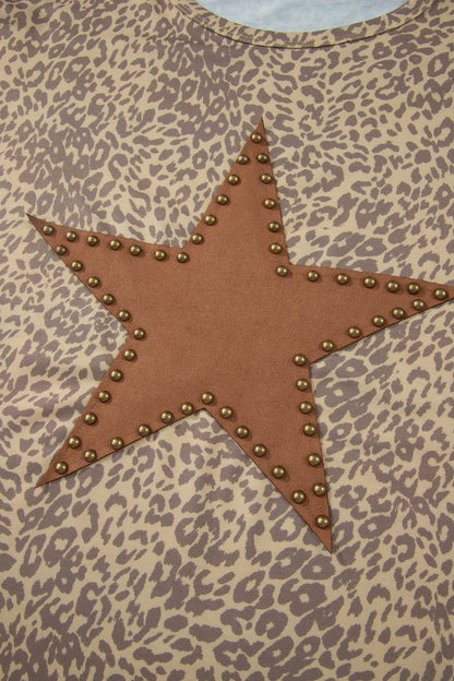 Leopard Star Patch Studded Oversized Western Graphic Tee
