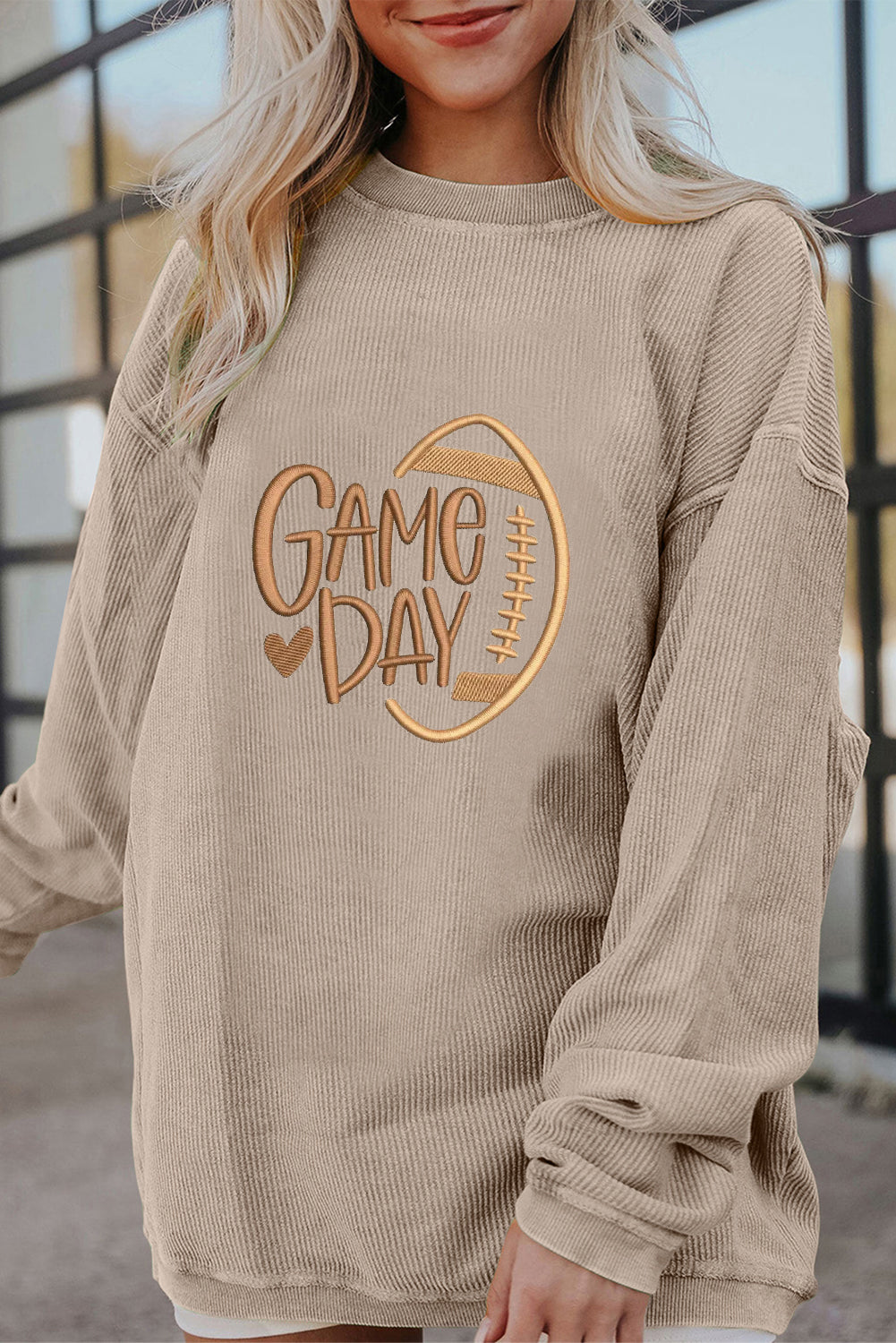 Game Day Ribbed Oversized Sweatshirt with Embroidery
