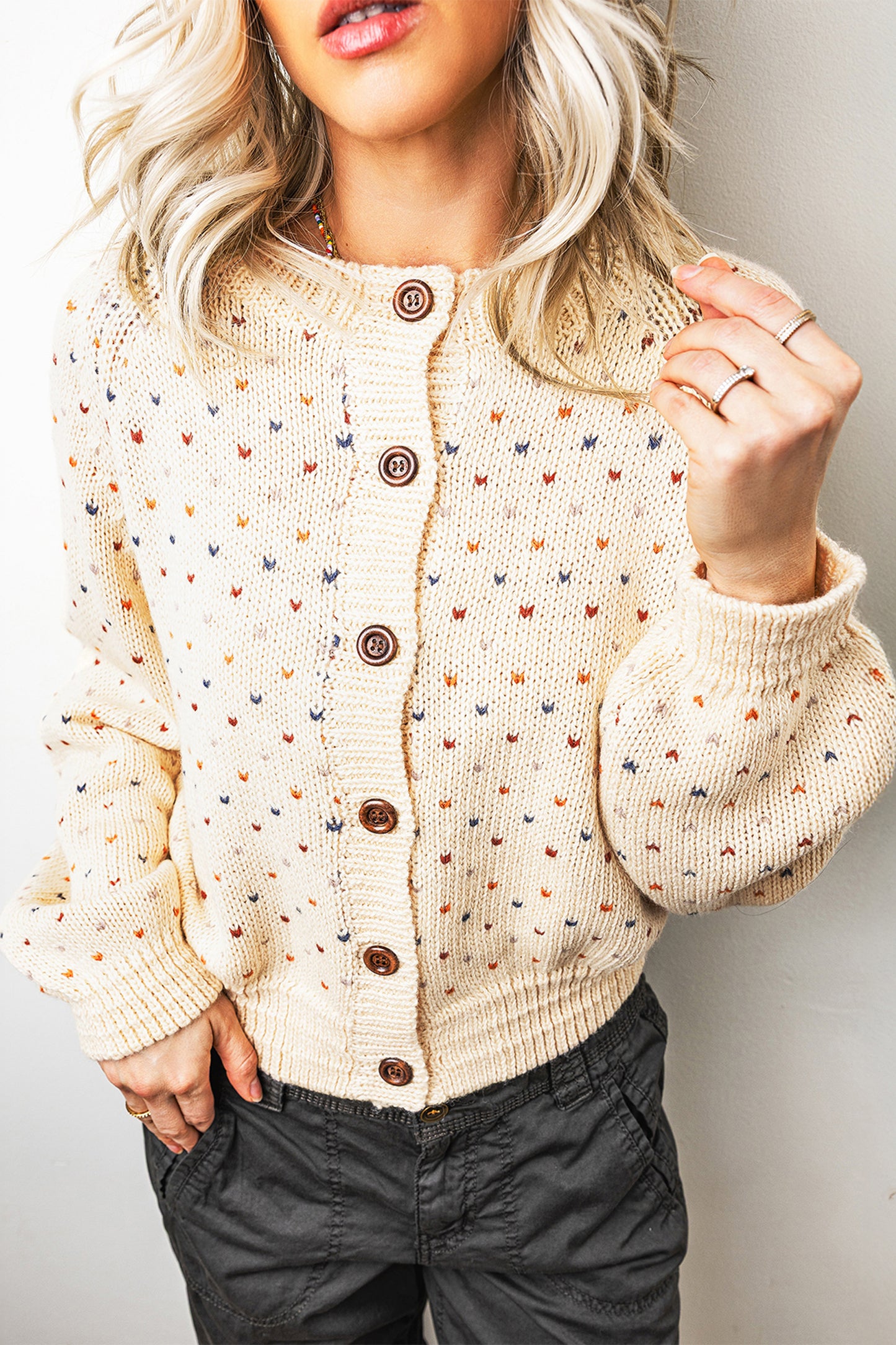 Speckled Knit Button Front Cardigan