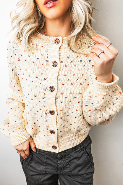 Speckled Knit Button Front Cardigan