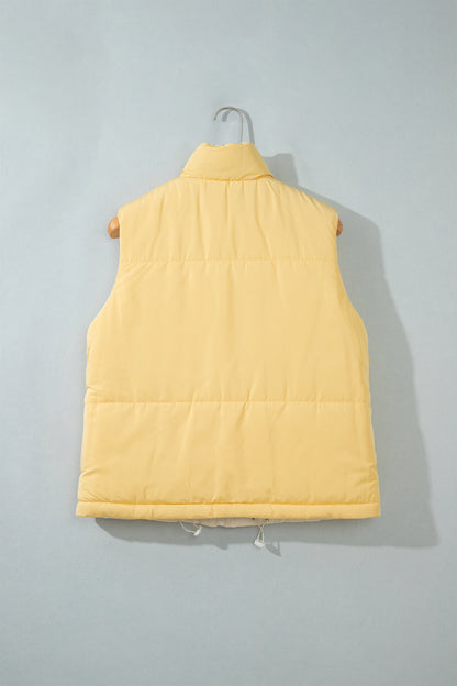 Parchment Reversible Double Wear Contrast Color Stand Neck Zip Pocket Quilted Vest