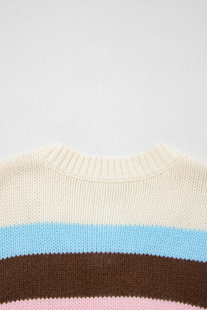 Multicolor Striped Colorblock Drop Shoulder Knit Cardigan