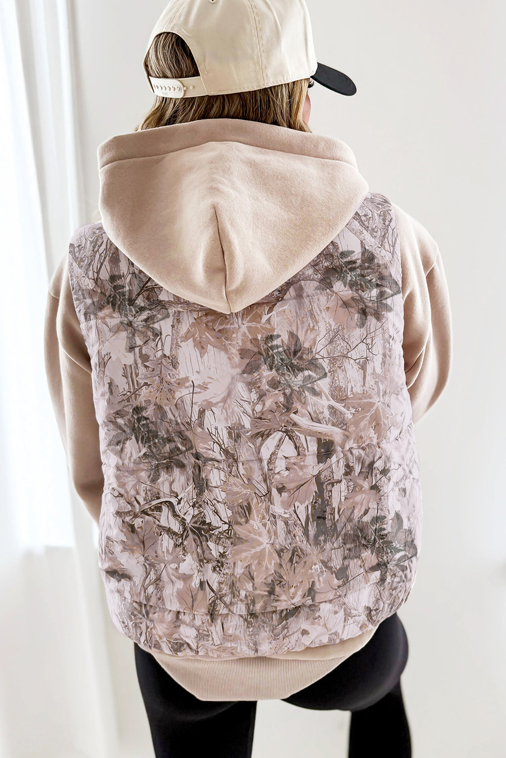 Brown Camo Leaf Print Lightweight Winter Puffer Vest