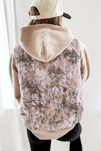 Brown Camo Leaf Print Lightweight Winter Puffer Vest