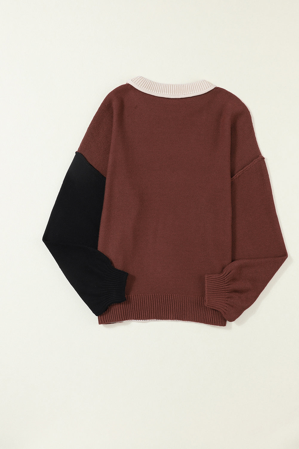 Colorblock Bishop Sleeve Ribbed Knit Sweater